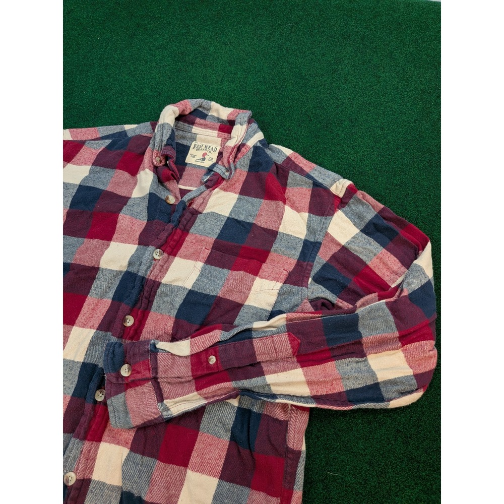 RedHead Mens Red Navy Blue Buffalo Plaid Flannel Button Down Shirt Small S
